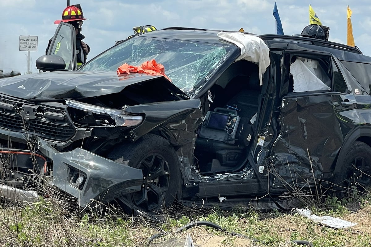Car accident scene with damaged vehicles
