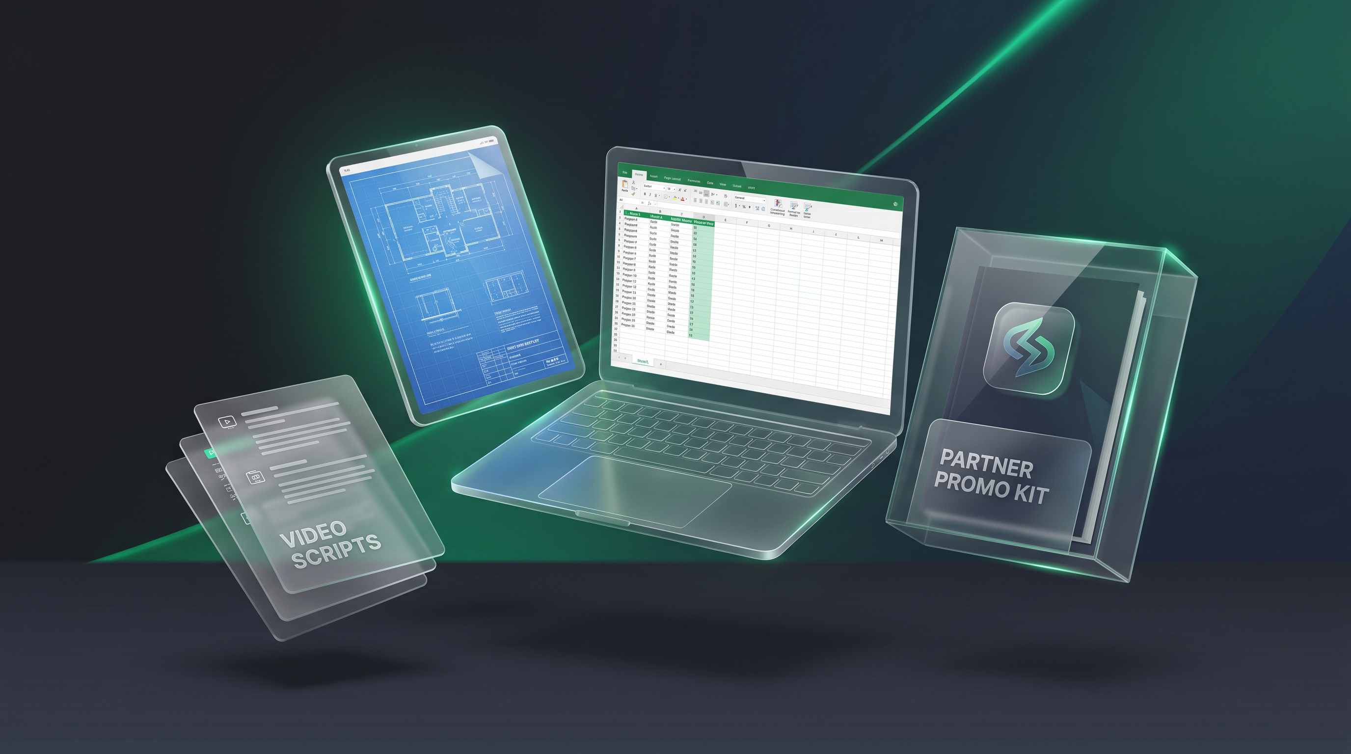 AI Income System product bundle including Blueprint PDF, Campaign Builder, Video Scripts, and Partner Promo Kit